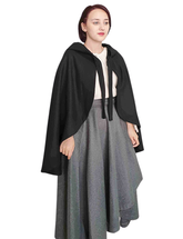 ANITA Black Wool Riding Cape – Medieval Viking Woolen Cloak with Hood